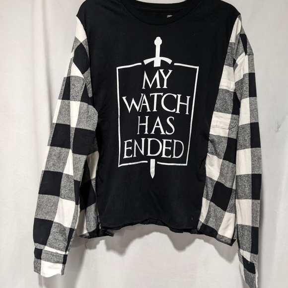 Game of Thrones Nights Watch OOAK Handmade Upcycled Reworked Flannel Top - Picture 4 of 5